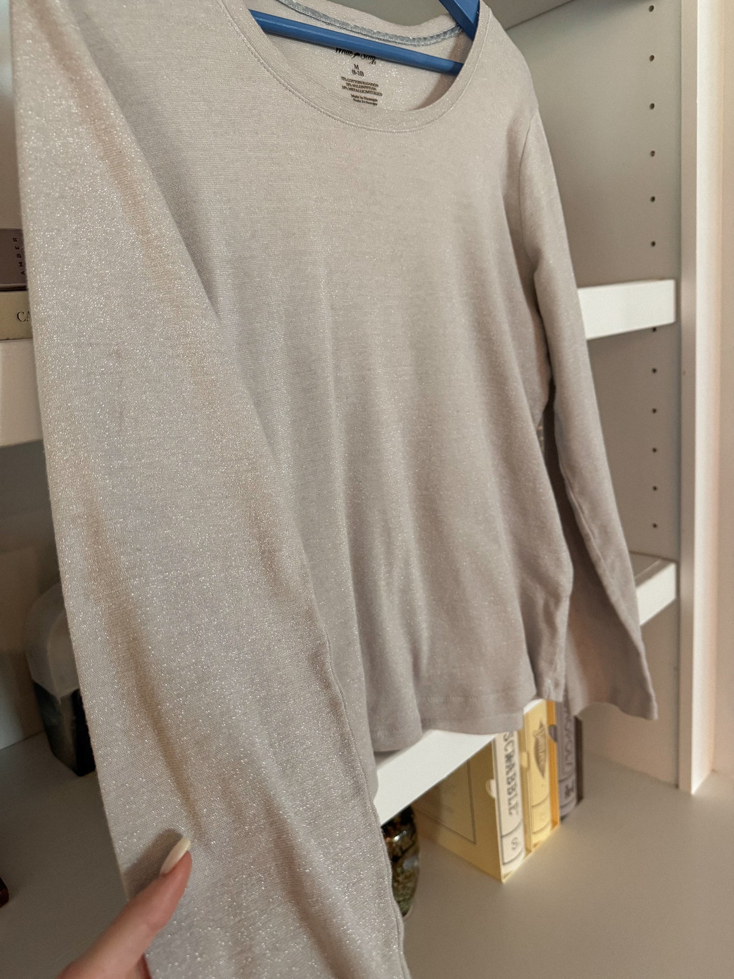 Modern Silver Shimmer Long Sleeve Top | Size M