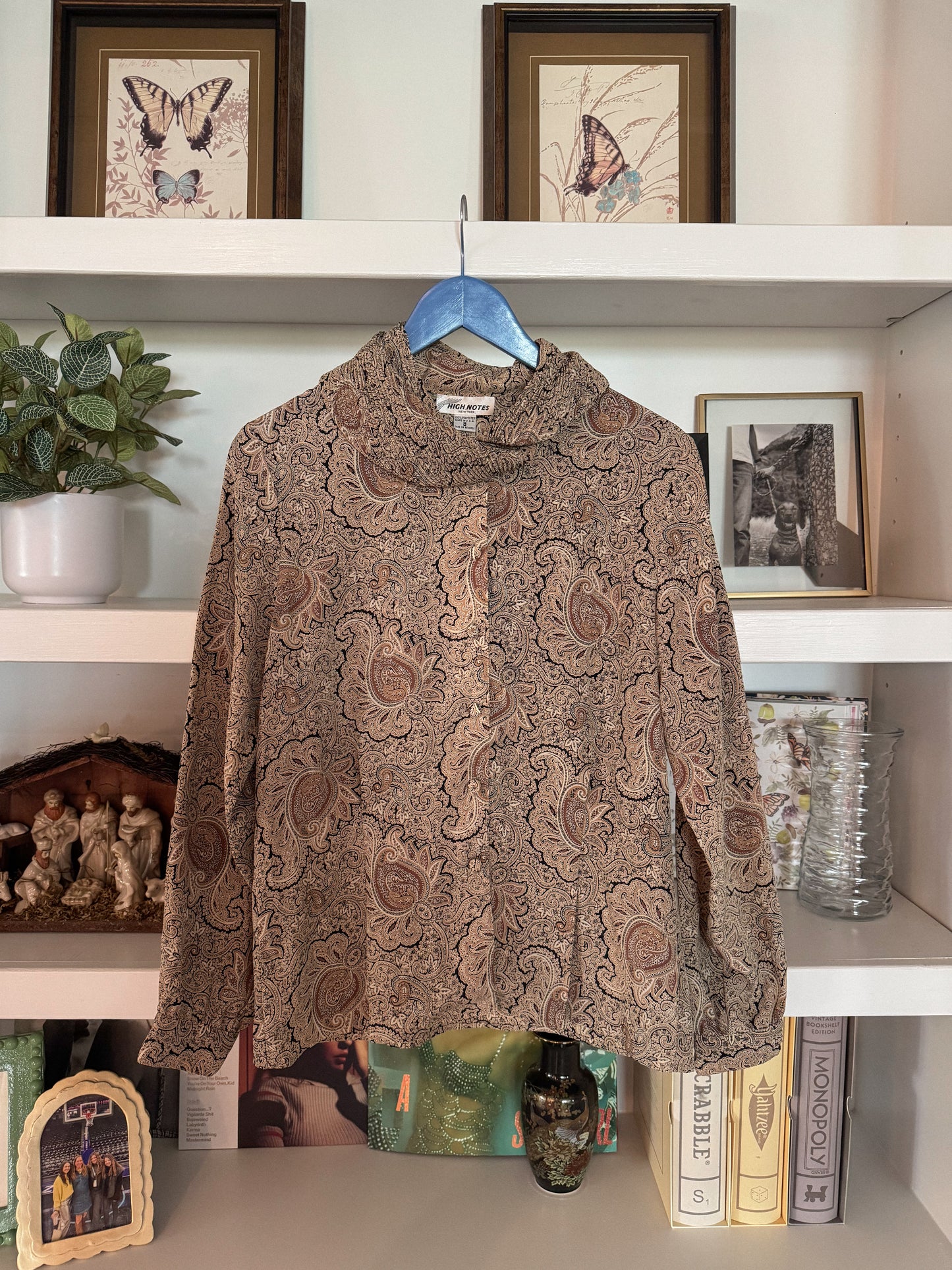 1970's Paisley Cowl Neck Button Up Top | Size S/M