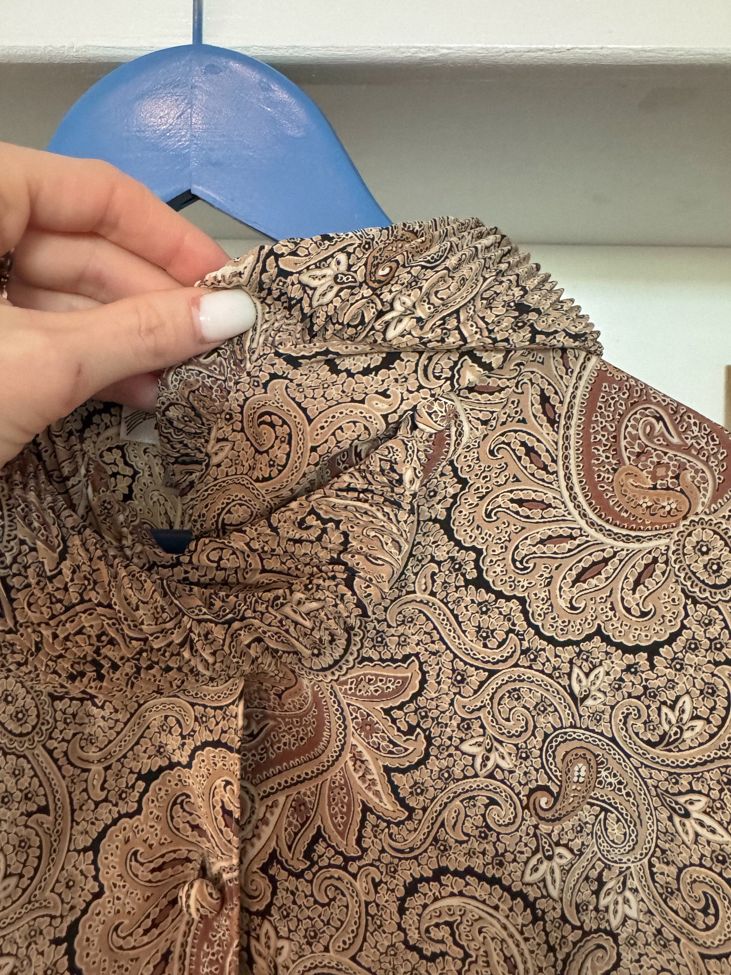 1970's Paisley Cowl Neck Button Up Top | Size S/M