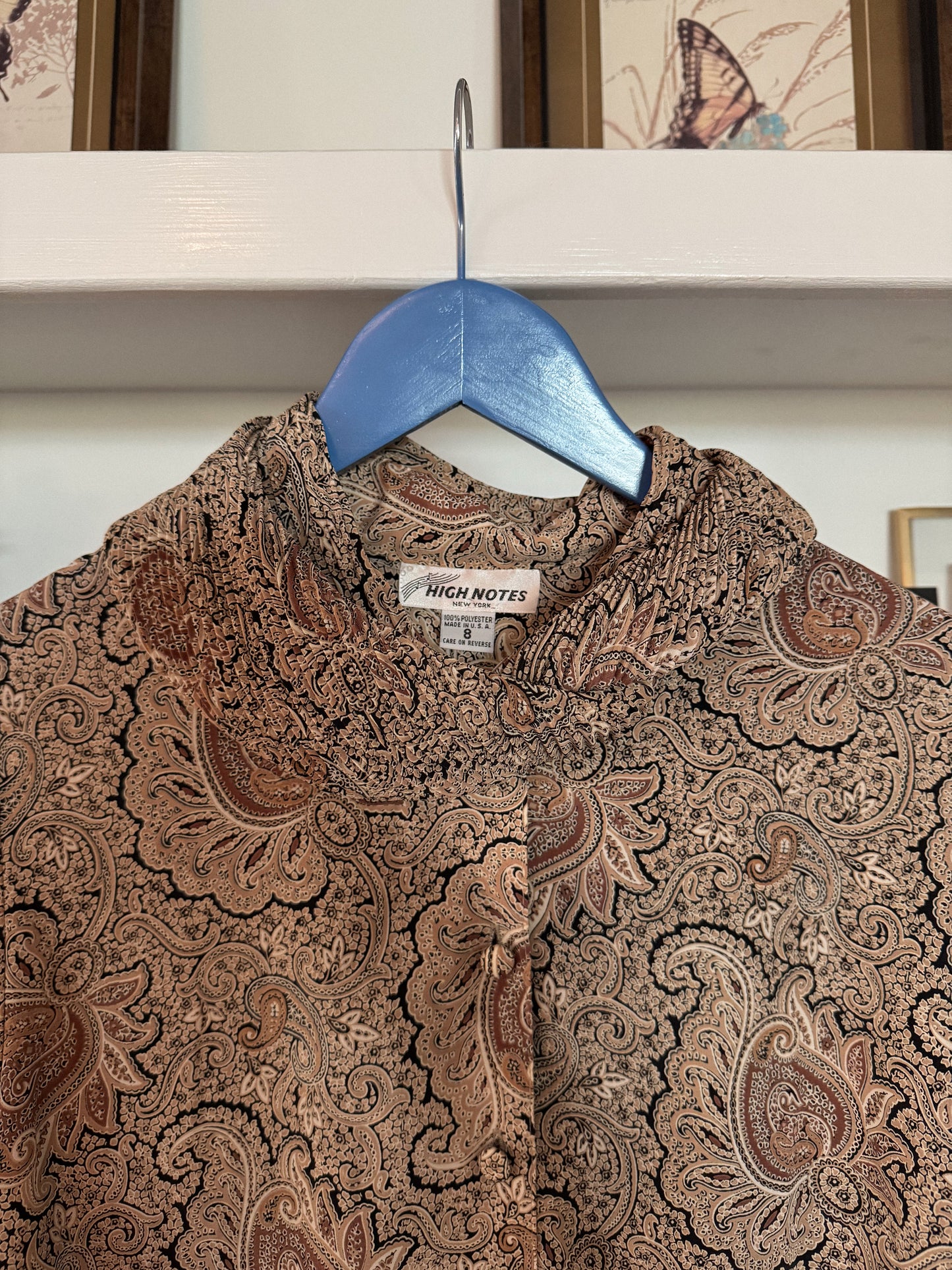 1970's Paisley Cowl Neck Button Up Top | Size S/M