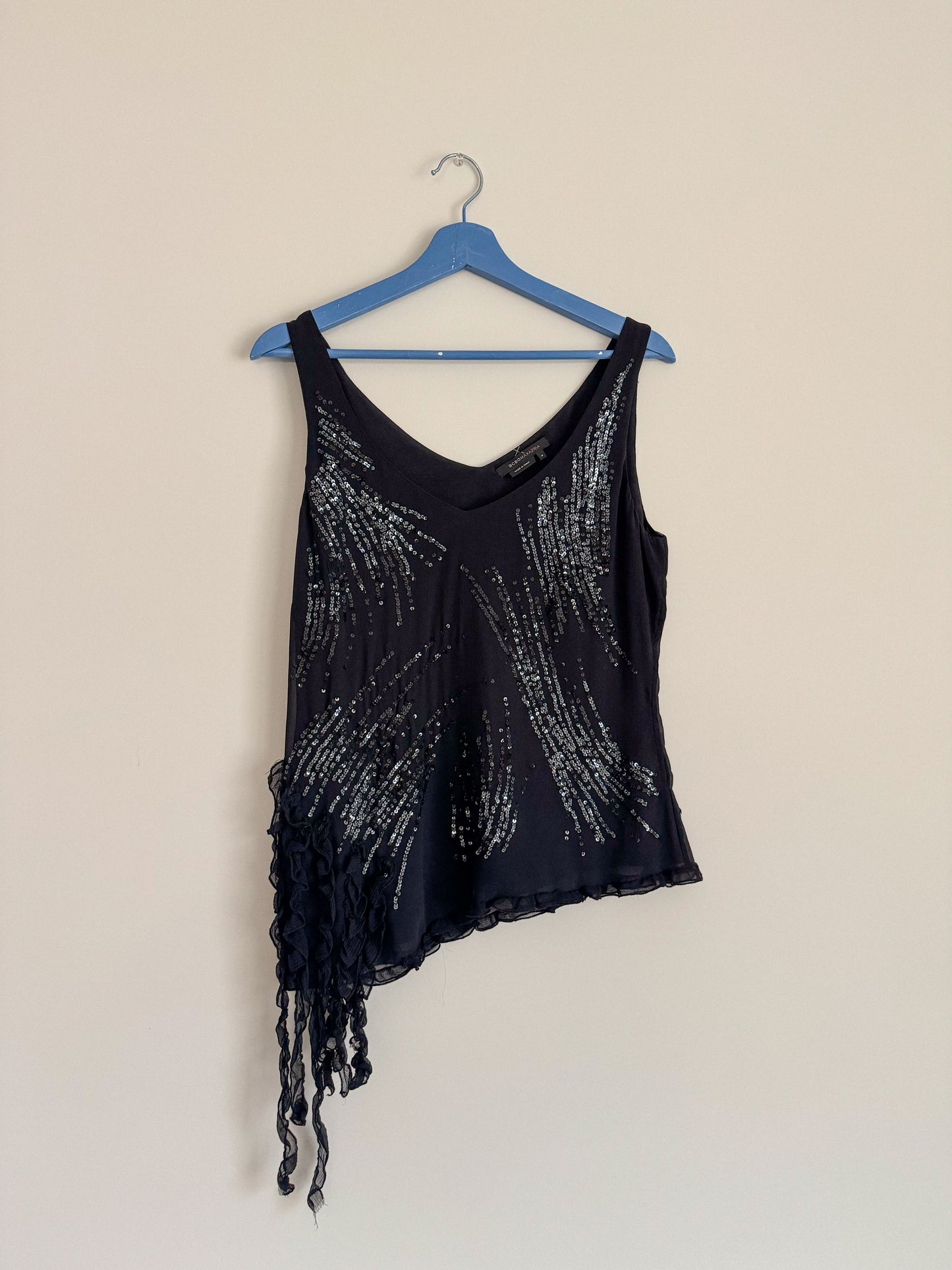 Y2K Rare BCBG Sequin Silk Asymmetrical Hem Tank