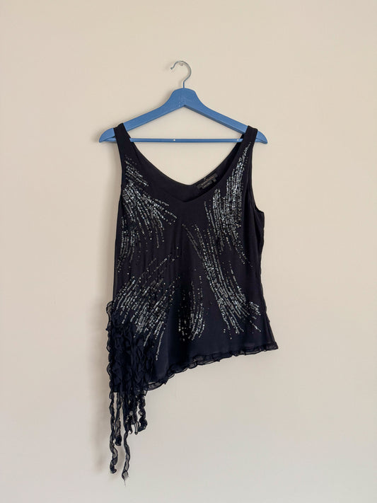 Y2K Rare BCBG Sequin Silk Asymmetrical Hem Tank