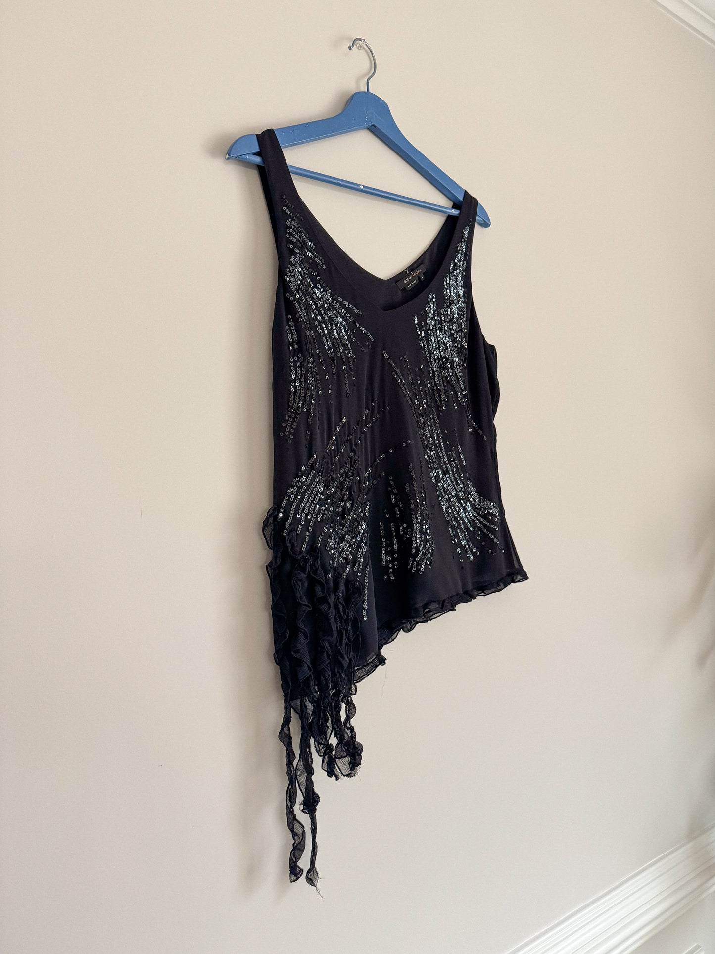 Y2K Rare BCBG Sequin Silk Asymmetrical Hem Tank