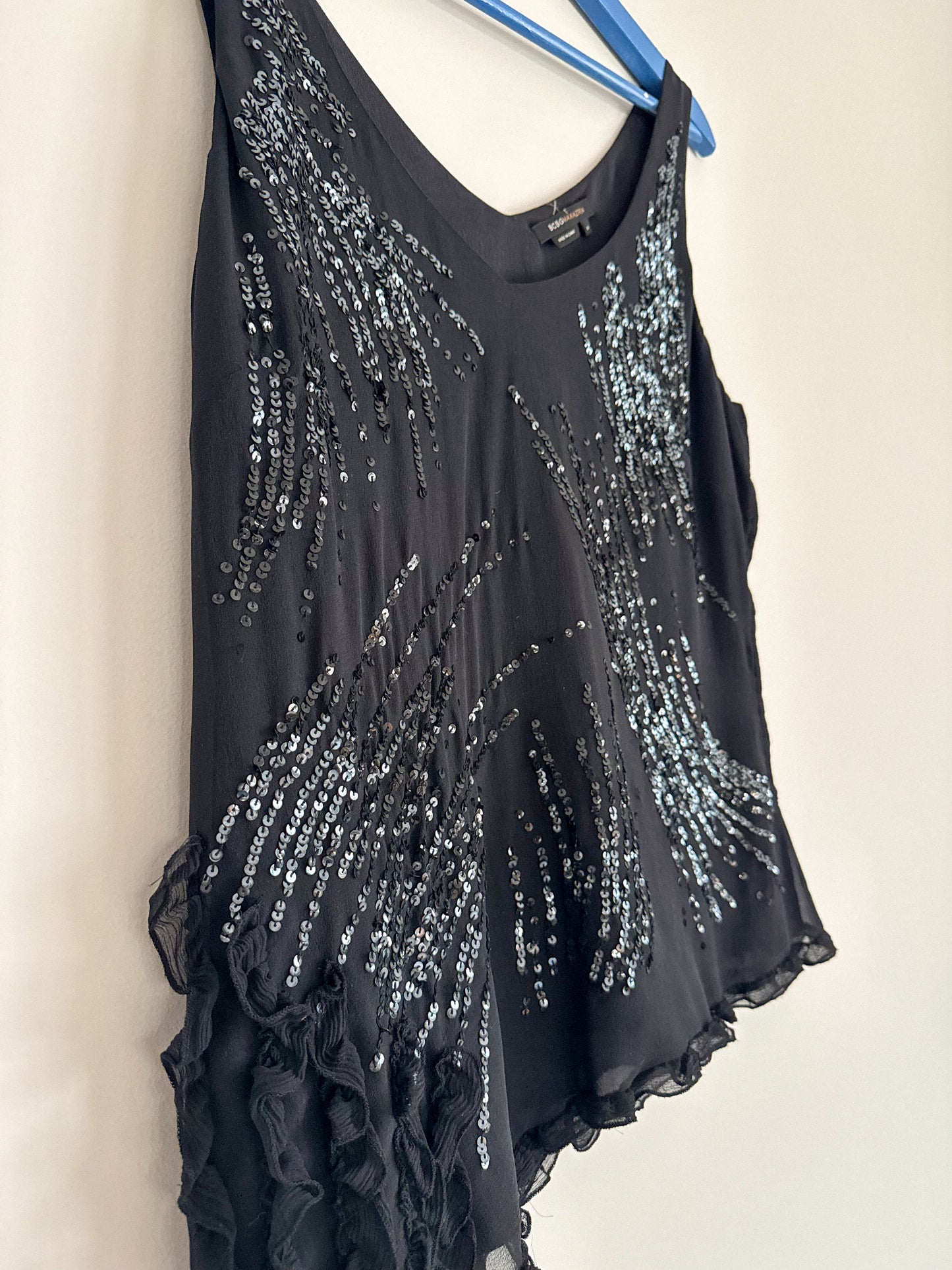 Y2K Rare BCBG Sequin Silk Asymmetrical Hem Tank