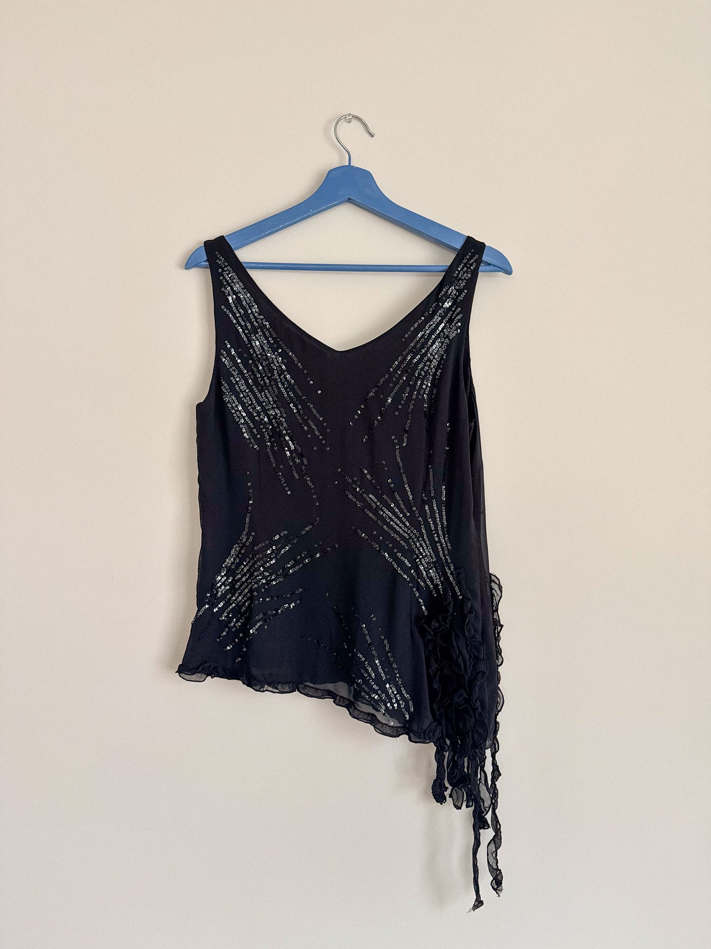 Y2K Rare BCBG Sequin Silk Asymmetrical Hem Tank