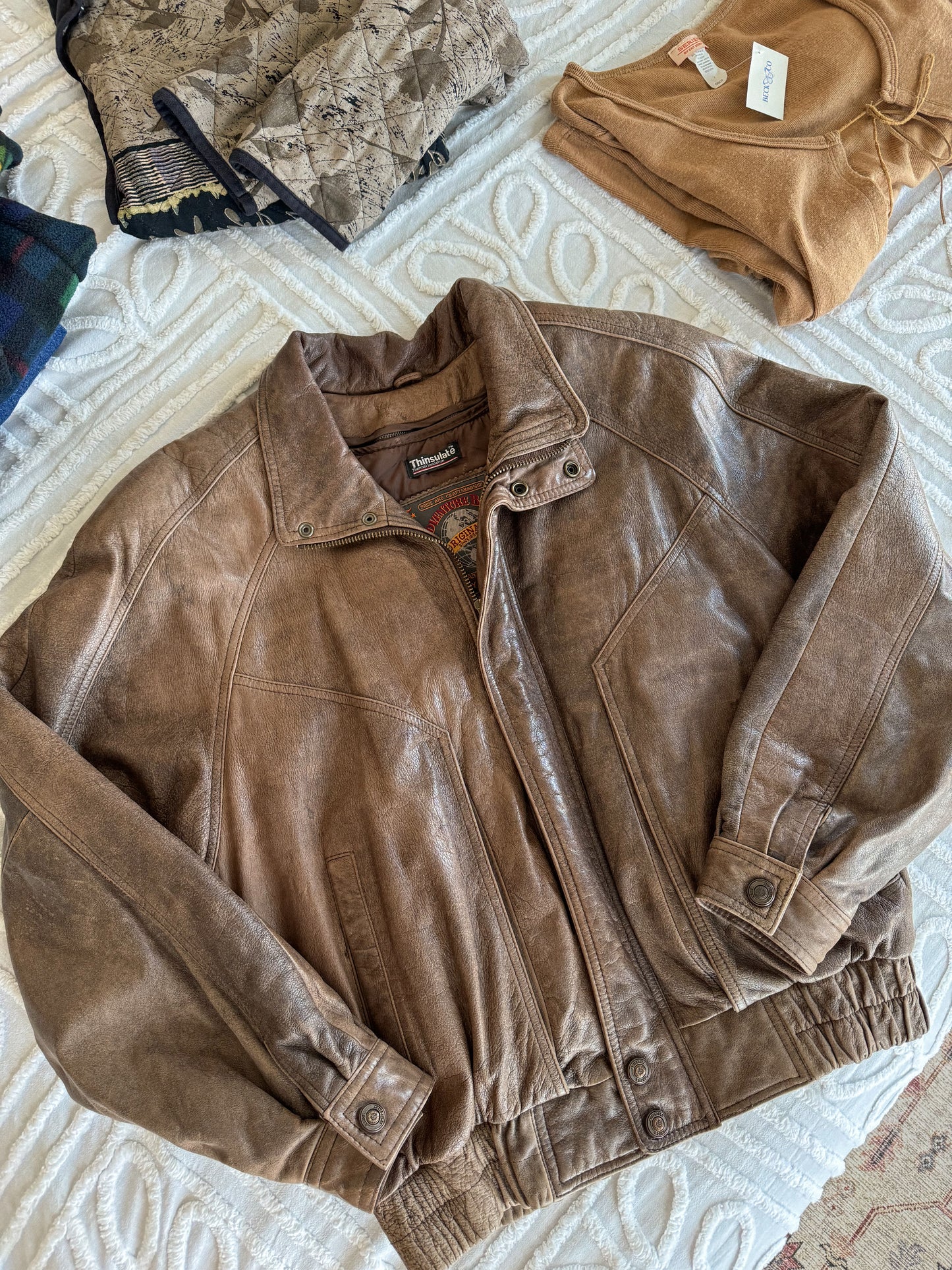 Vintage Brown Leather Bomber Jacket