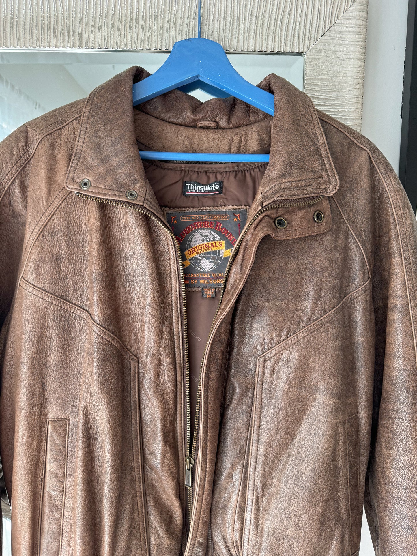 Vintage Brown Leather Bomber Jacket