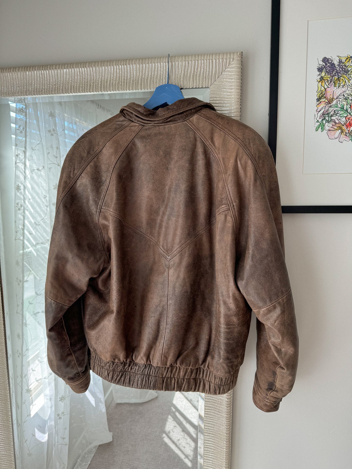 Vintage Brown Leather Bomber Jacket