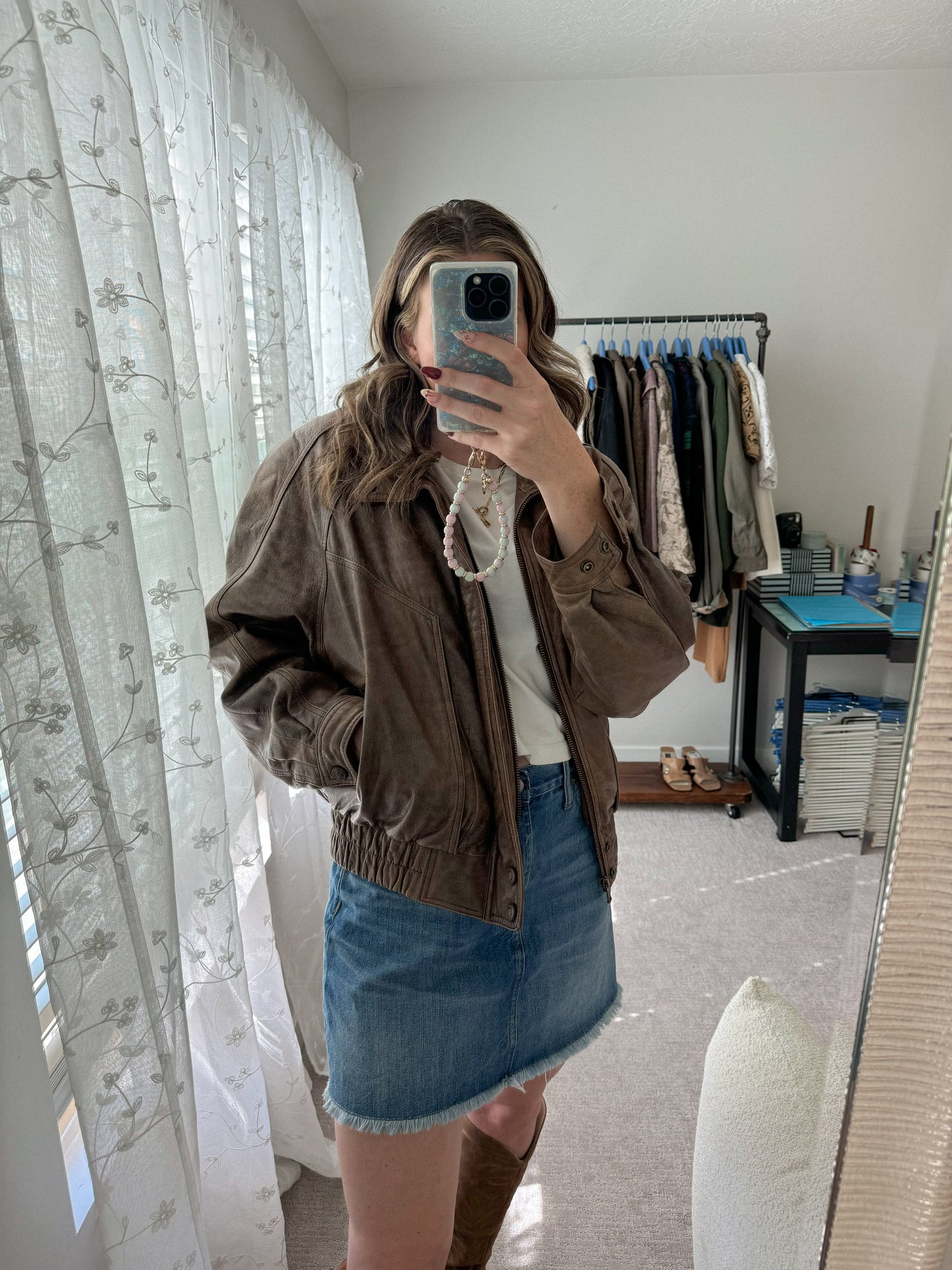Vintage Brown Leather Bomber Jacket