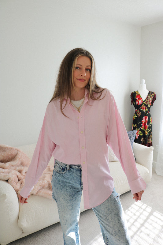 Pink & White Striped Button Down