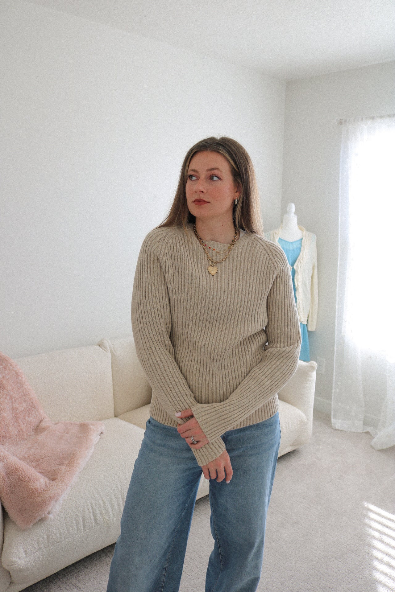 Vintage Tan Ribbed Sweater