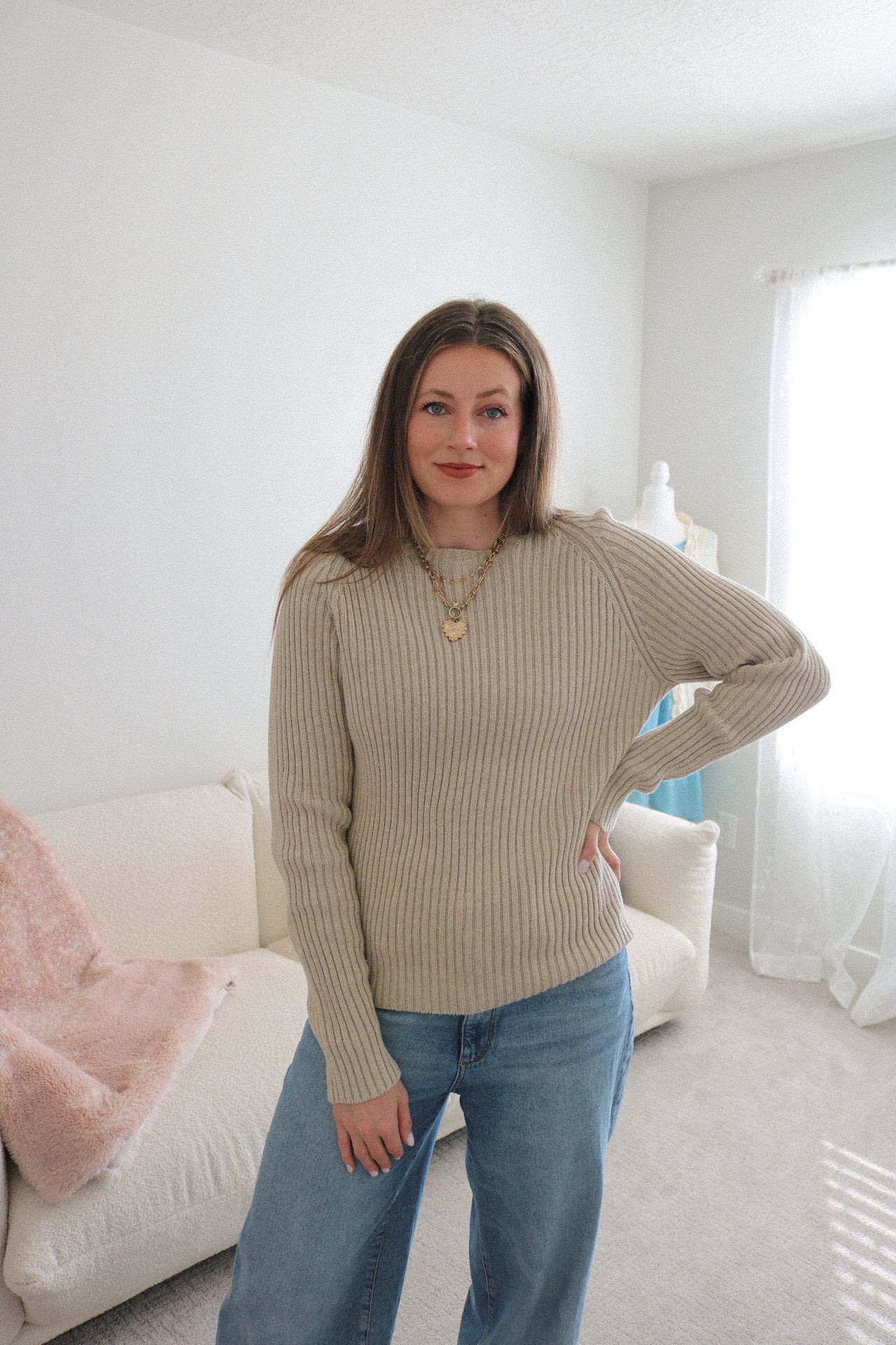 Vintage Tan Ribbed Sweater