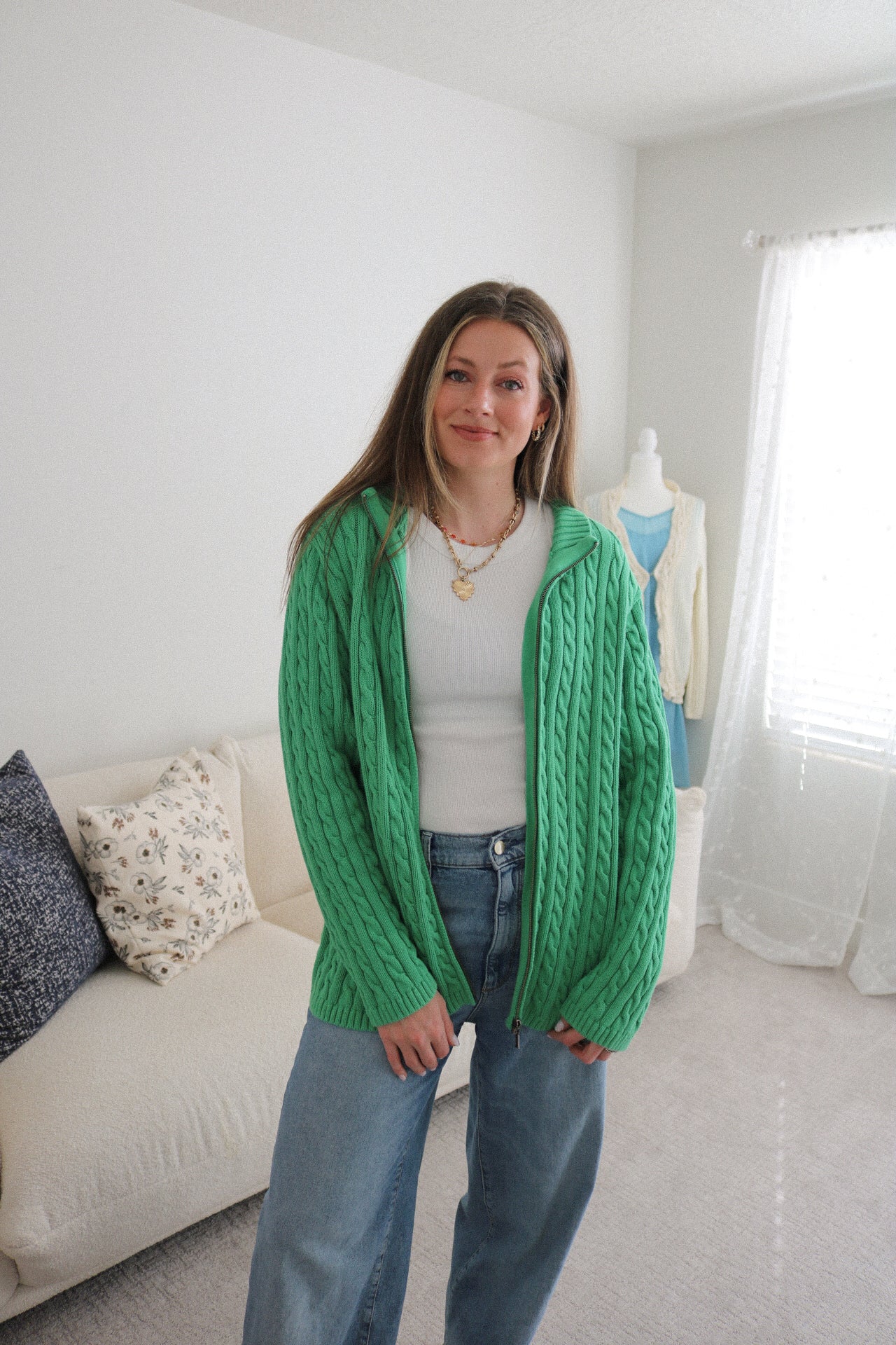 Vintage L.L. Bean Cable Knit Zip Up