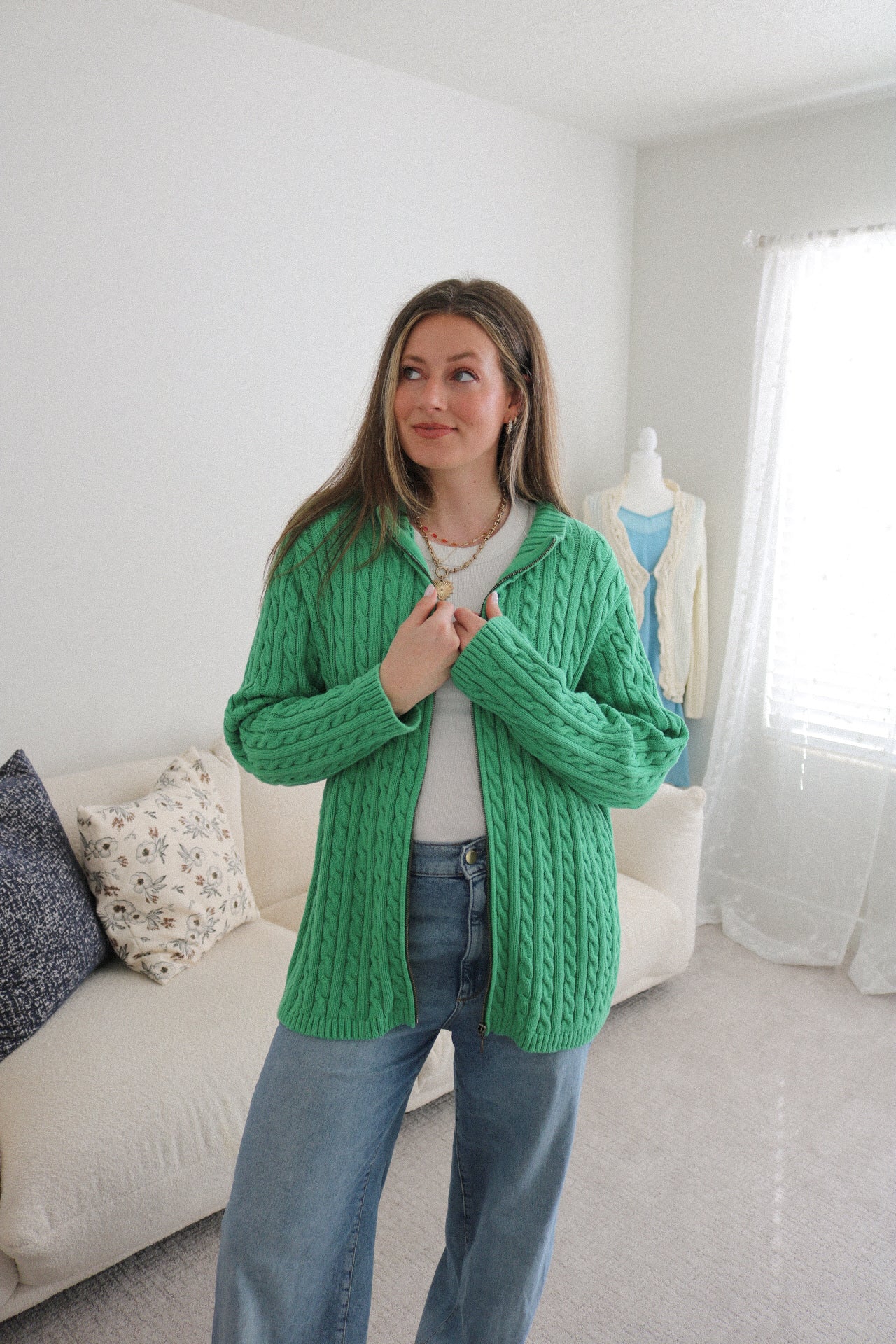Vintage L.L. Bean Cable Knit Zip Up