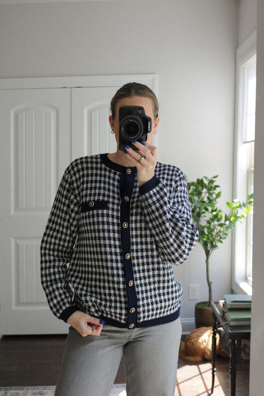 Vintage Navy Blue Sweater Cardigan