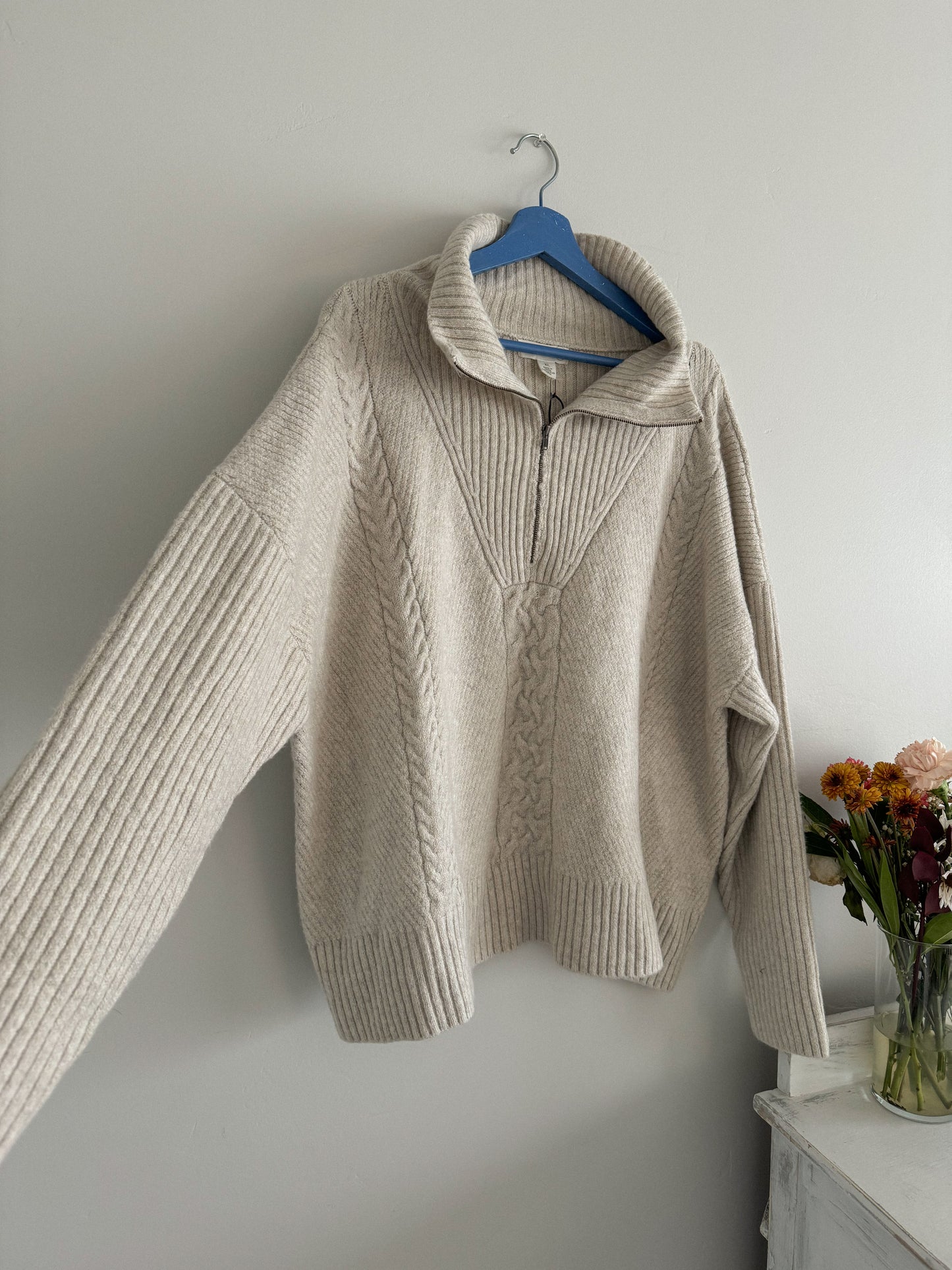 NWT Oatmeal Half Zip Sweater