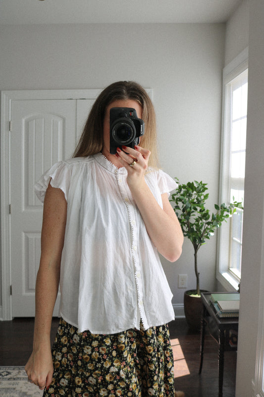 Madewell Shirred-Lace Trim Top