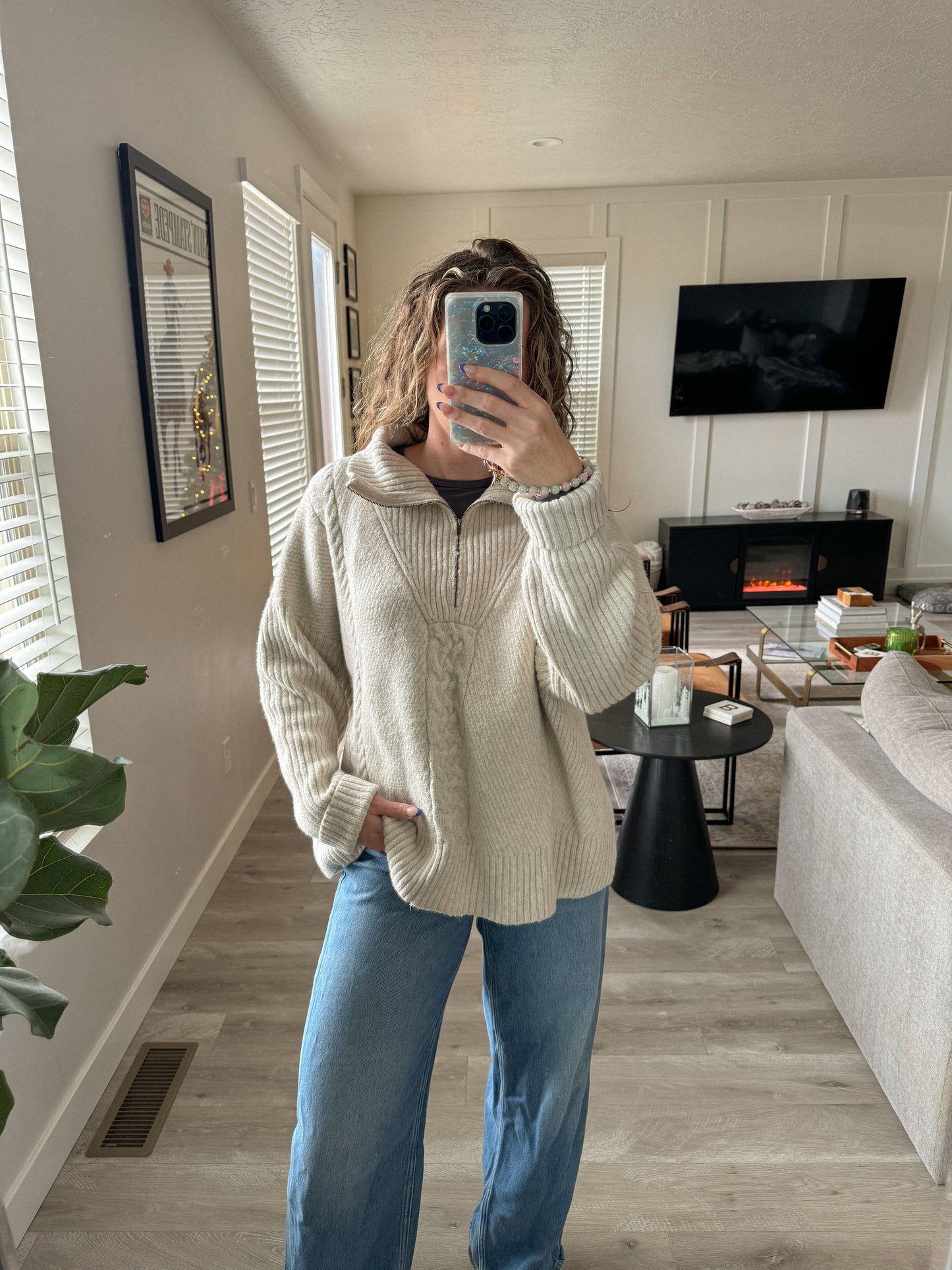 NWT Oatmeal Half Zip Sweater
