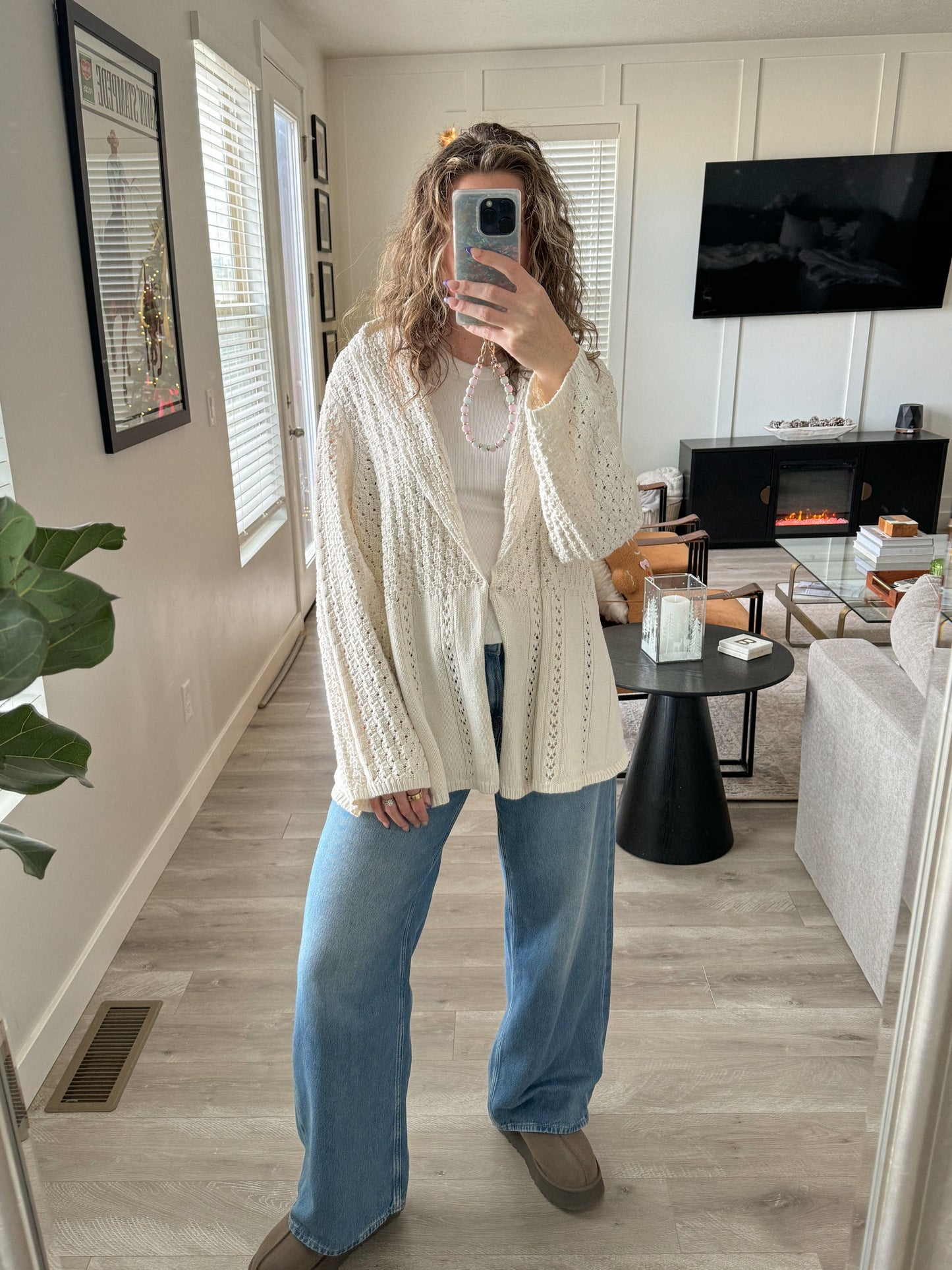 Oversized Cream Knit Cardigan