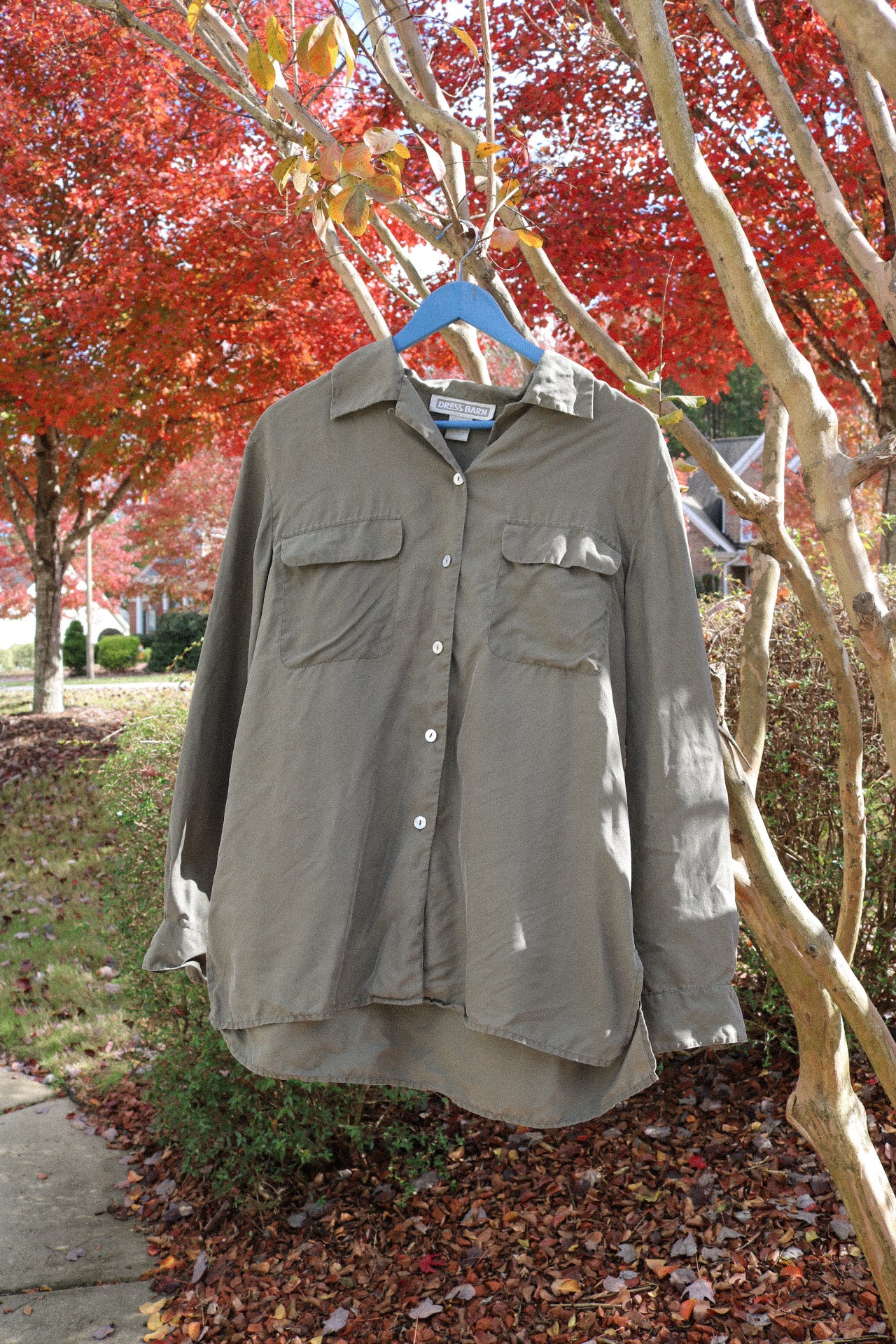 Vintage Olive Pure Silk Button Up
