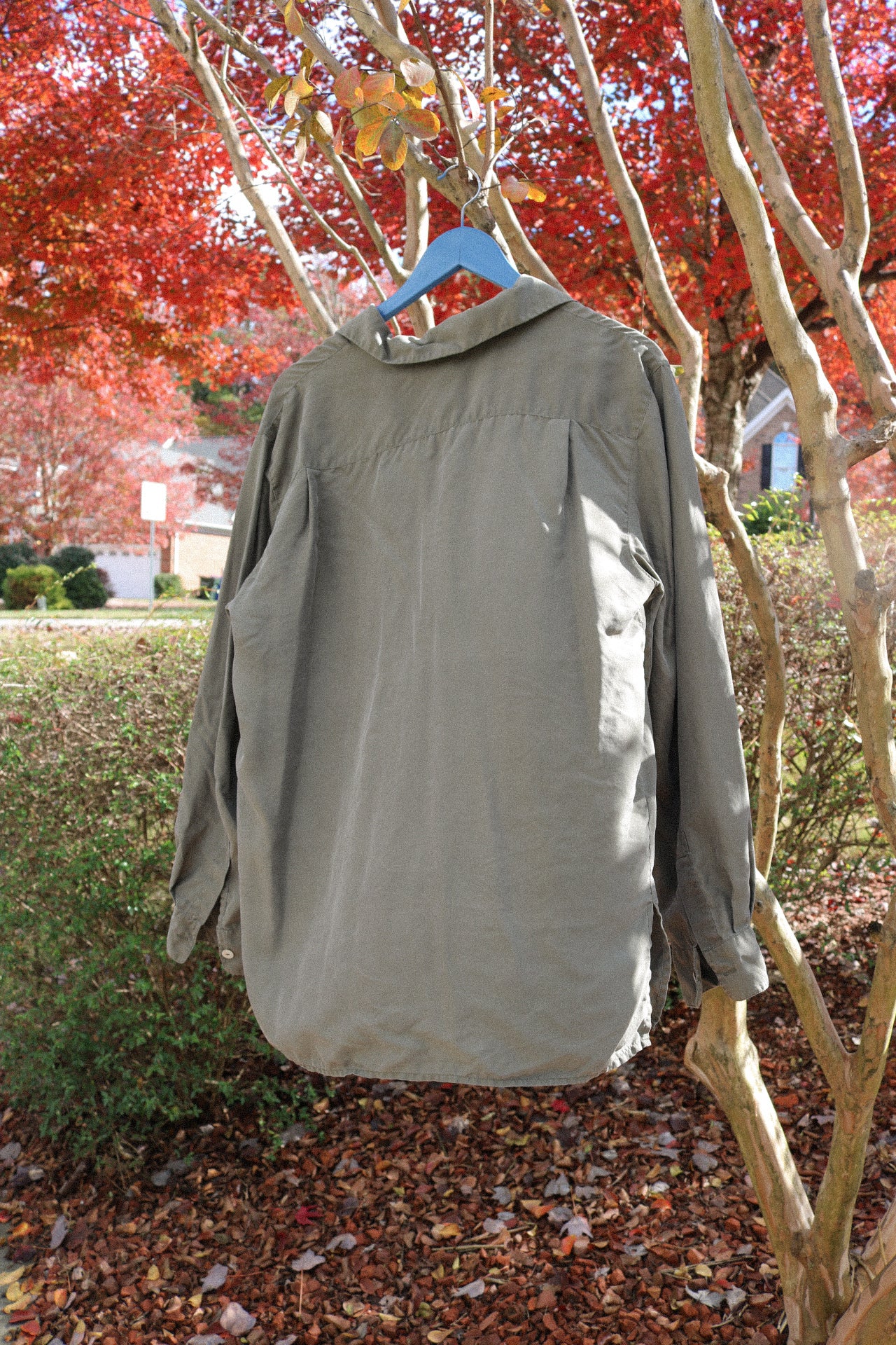 Vintage Olive Pure Silk Button Up