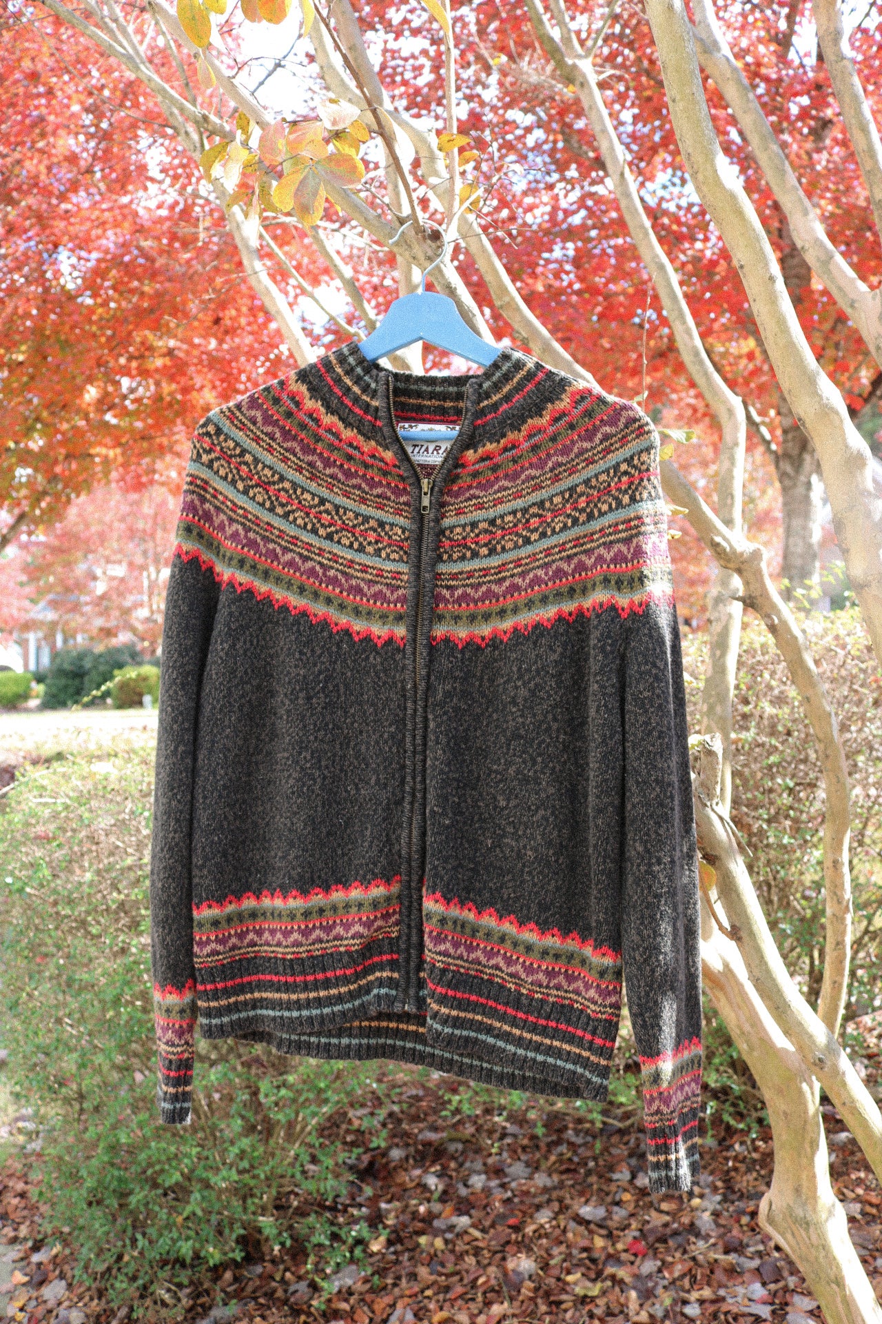 Vintage Fair Isle Zip Up Sweater