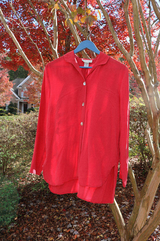 Vintage Red Pure Silk Button Up