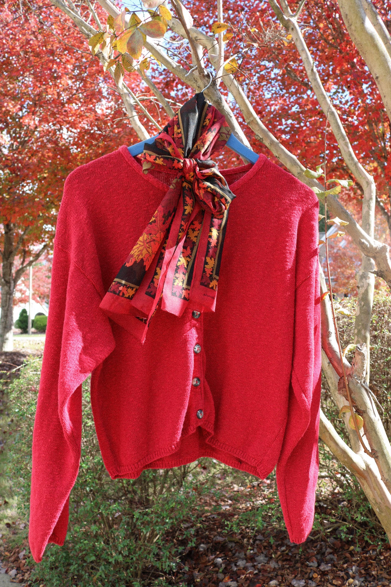 Vintage Red Knit Sweater Cardigan