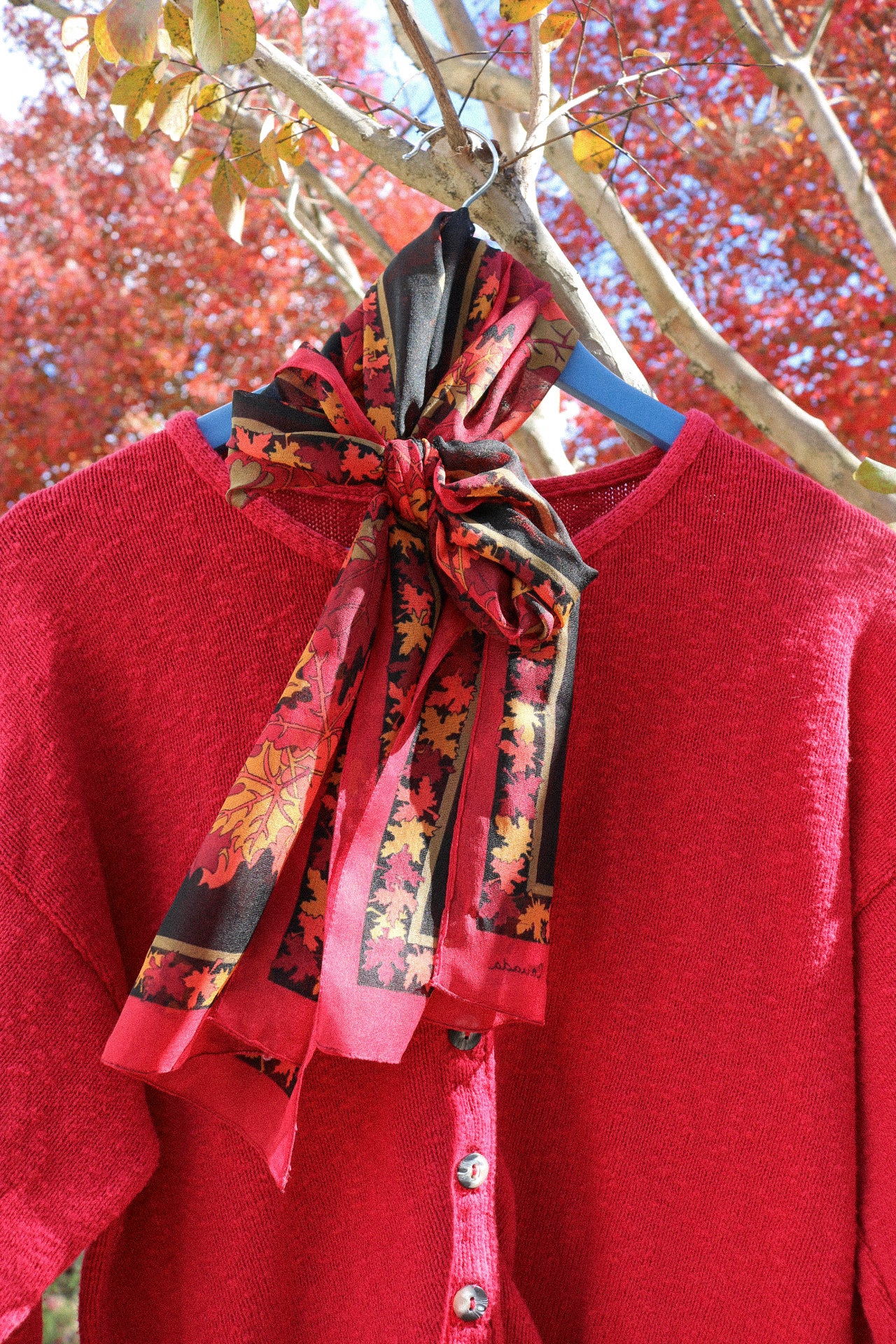 Vintage Silk Maple Leaves Scarf
