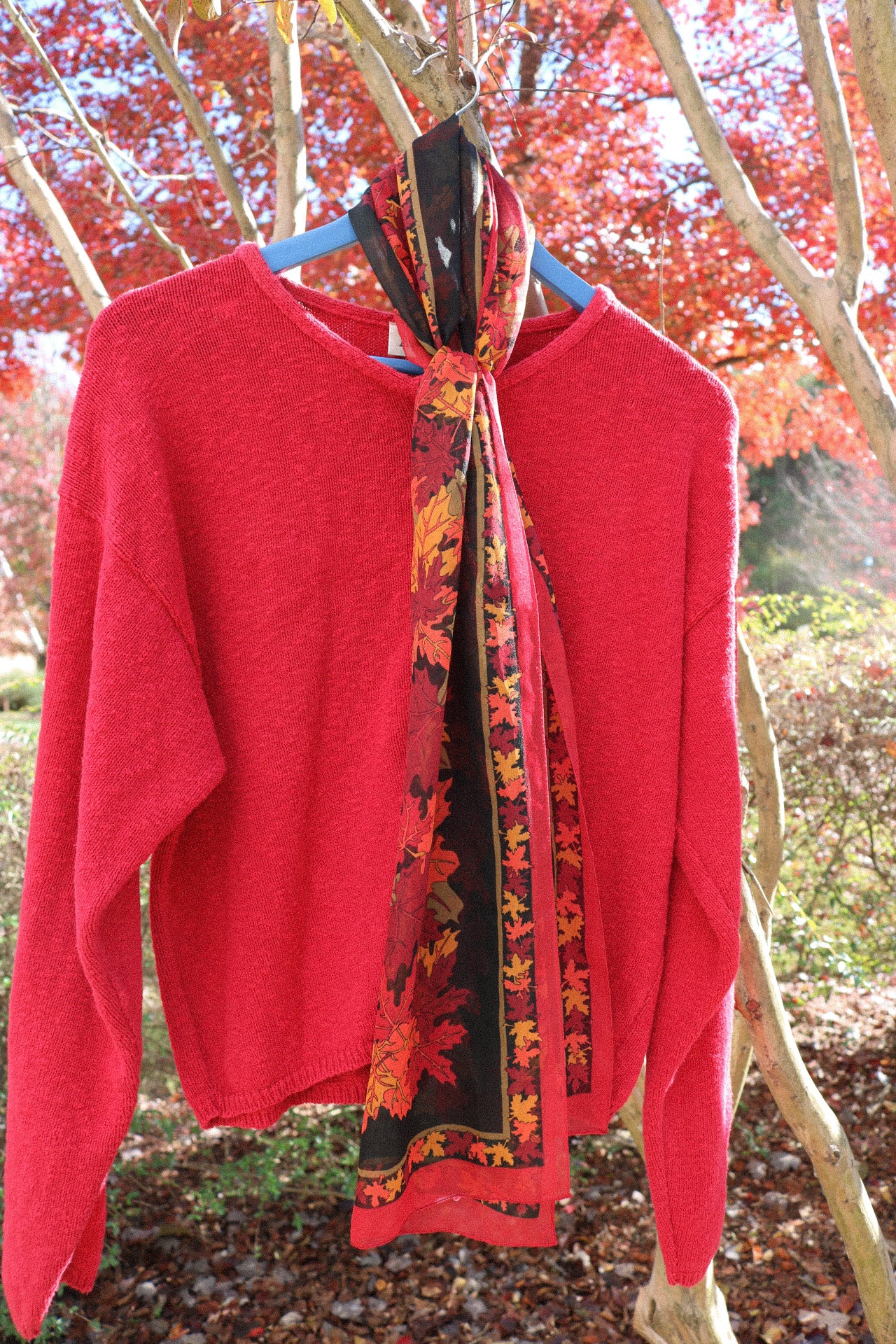 Vintage Silk Maple Leaves Scarf