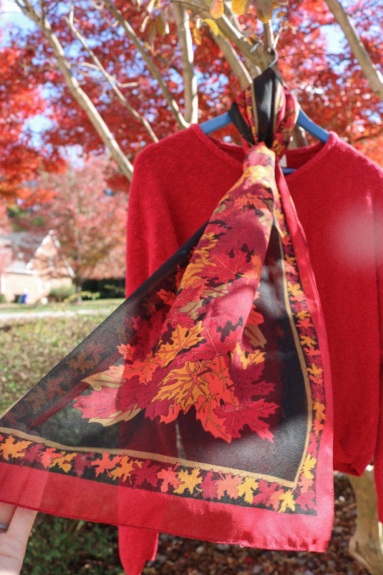 Vintage Silk Maple Leaves Scarf