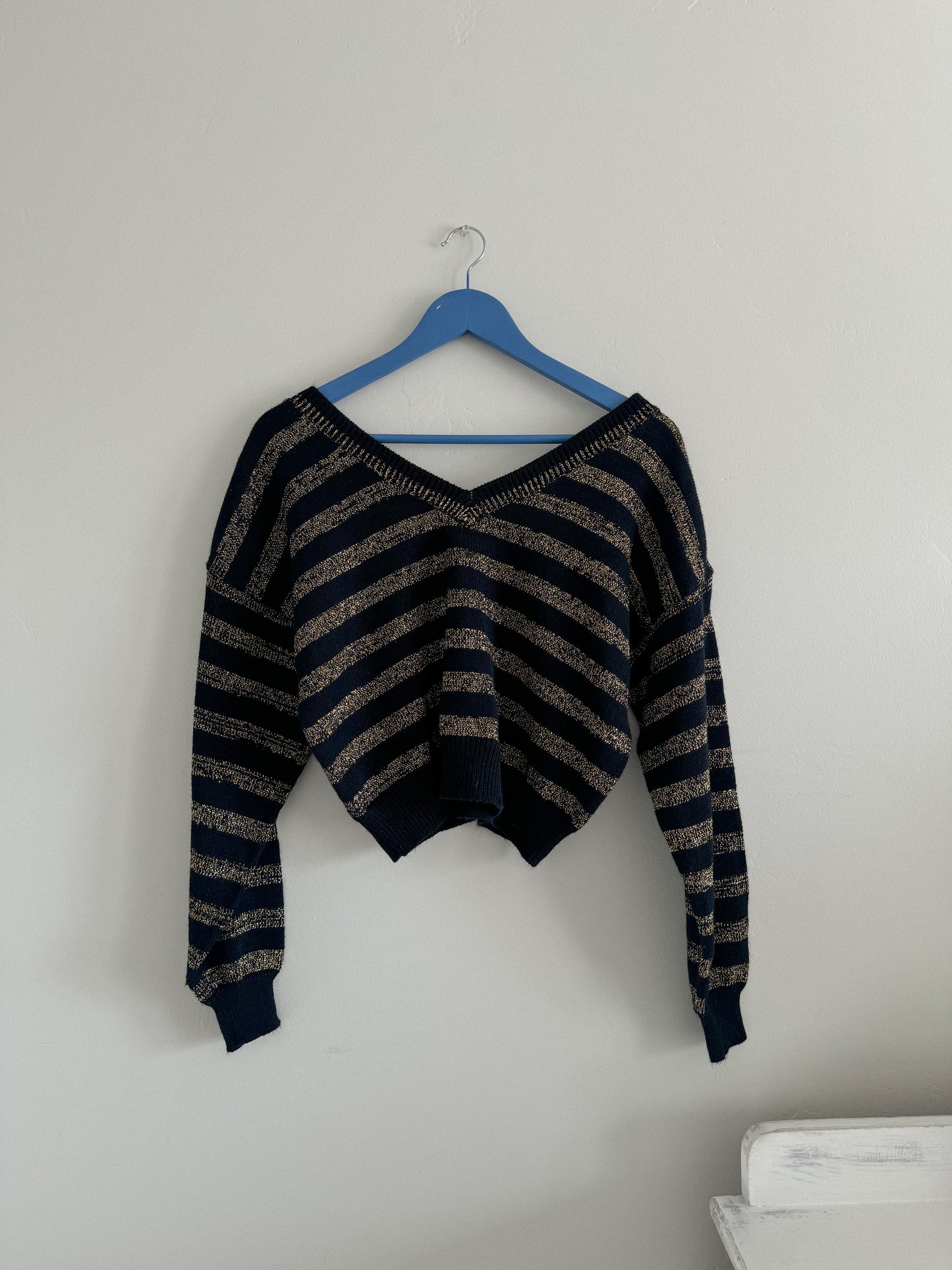 Vintage Shimmer Striped V Neck Sweater