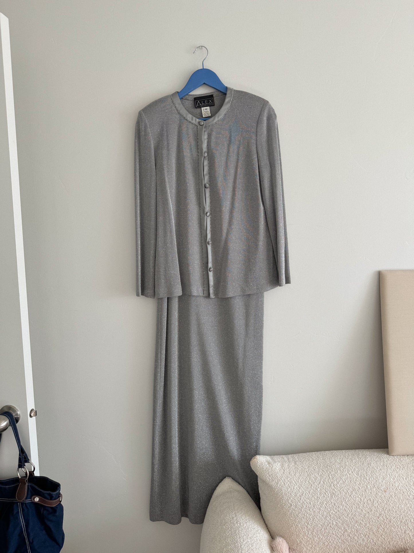 Vintage Silver Beaded Cardigan Dress Set