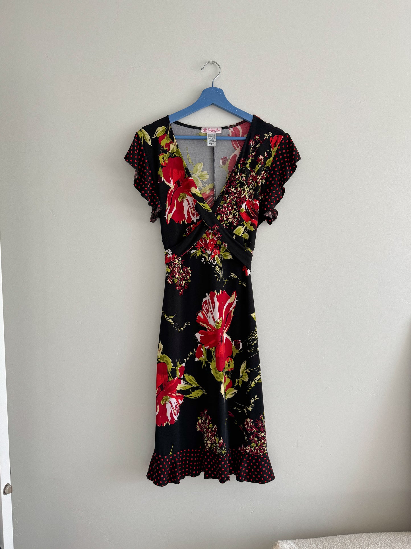 Vintage Red & Black Floral Dress