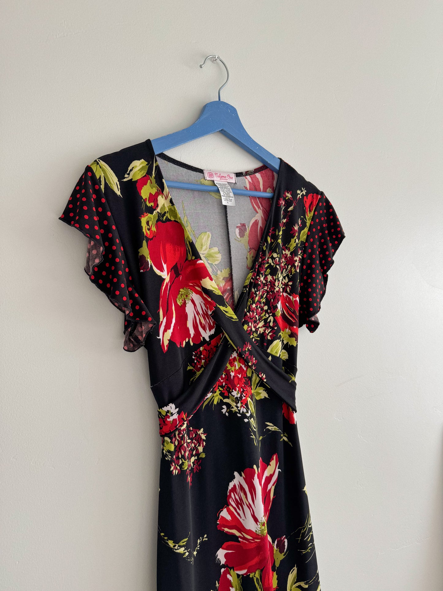 Vintage Red & Black Floral Dress